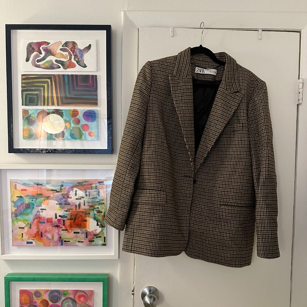 Gray and Black Zara Blazer with Elbow Patches Size L